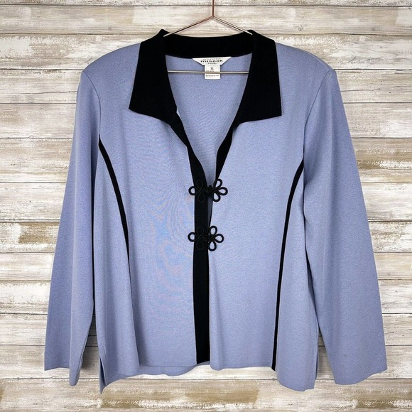 Misook Sweaters - EXCLUSIVELY Misook Cardigan Sweater Size XL Blue with Black Trim Acrylic Collar